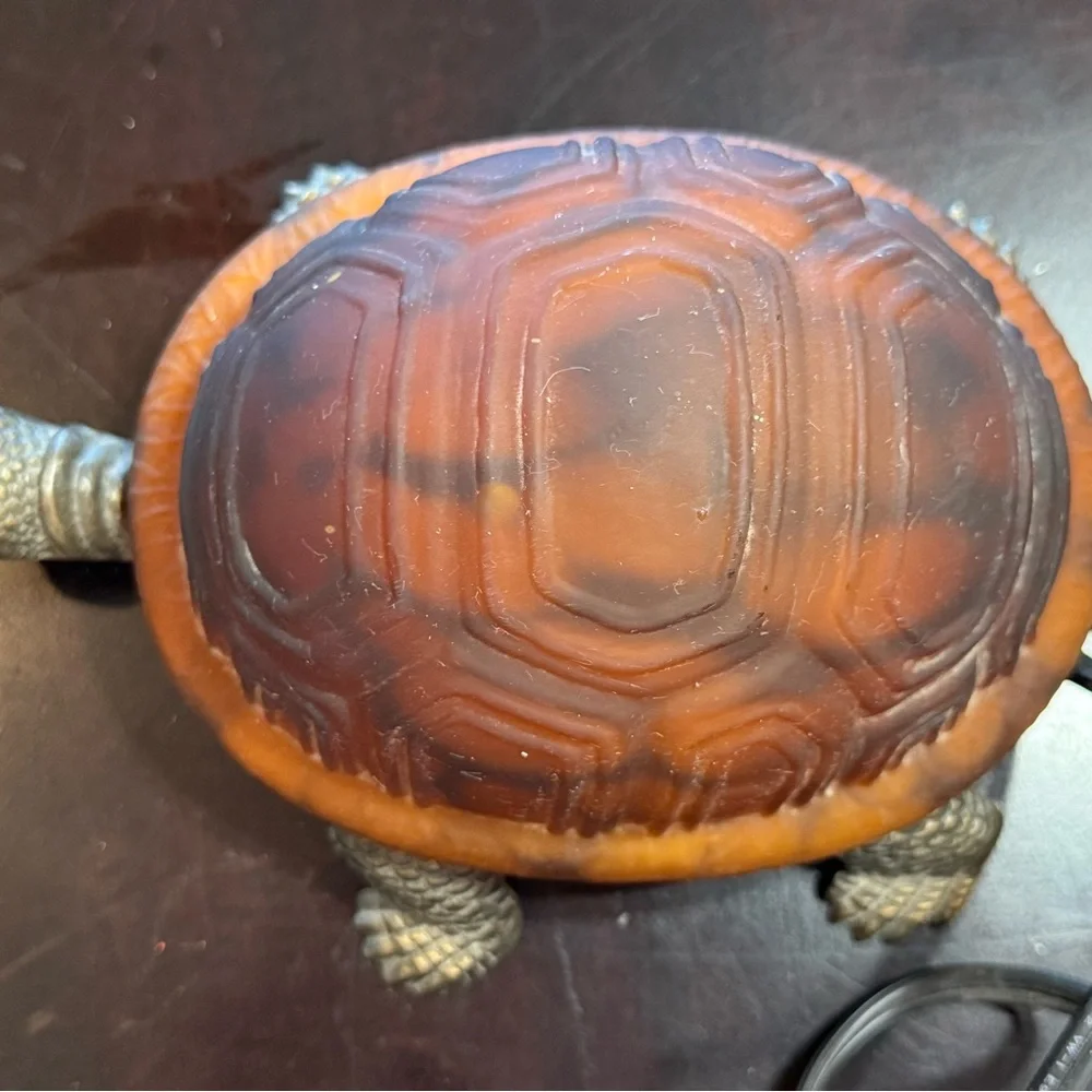 Turtle Shaped Reptile Heat Lamp‎ - Brown glass shell brass finish metal